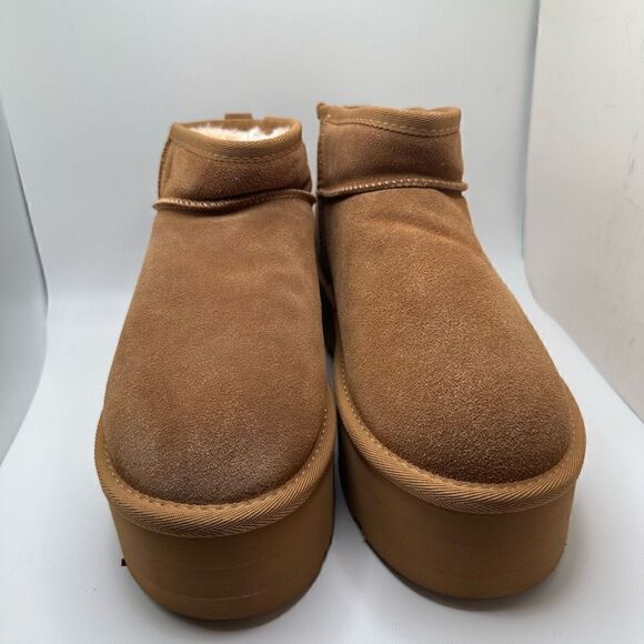 CUSHIONAIRE Women's Genuine Suede pull platform boot +Memory Foam 9.5 CHESTNUT - Picture 2 of 7